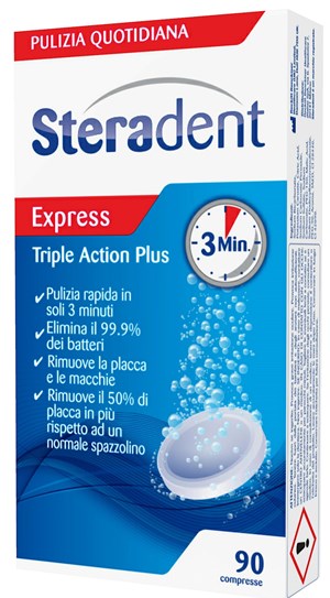 STERADENT TRIPLE ACTION PLUS 90 COMPRESSE PULENTI - Farmastop