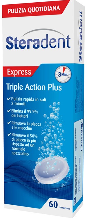 STERADENT TRIPLE ACTION PLUS 60 COMPRESSE PULENTI - Farmastop