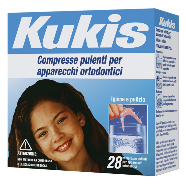 KUKIS CLEANSER 28 COMPRESSE PER PULIZIA APPARECCHI ORTODONTICI - Farmastop