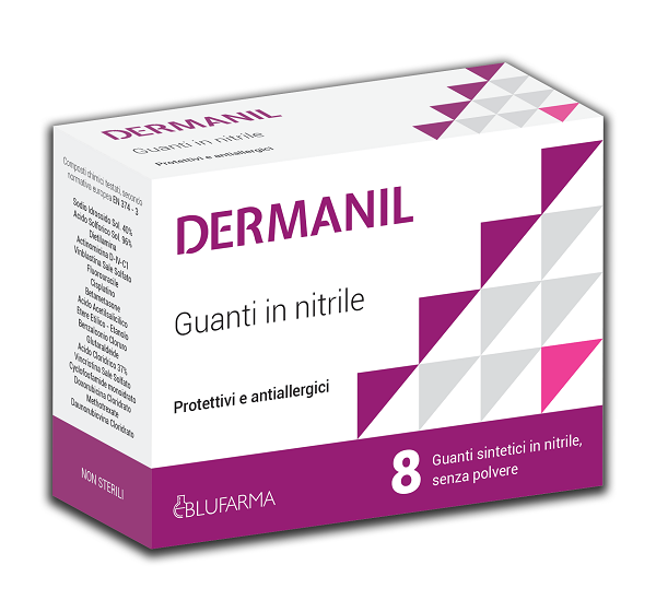 DERMANIL GUANTI PROTETTIVI ANALLERGICI IN NITRILE SENZA POLVERE 8 PEZZI - Farmastop