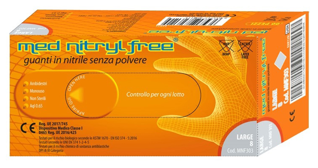GUANTO IN NITRILE SENZA POLVERE LUBRIFICANTE MED NITRYL FREE L 100 PEZZI - Farmastop