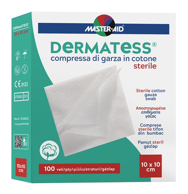 GARZA COMPRESSA MASTER-AID DERMATESS COTONE 10X10CM 100 PEZZI - Farmastop