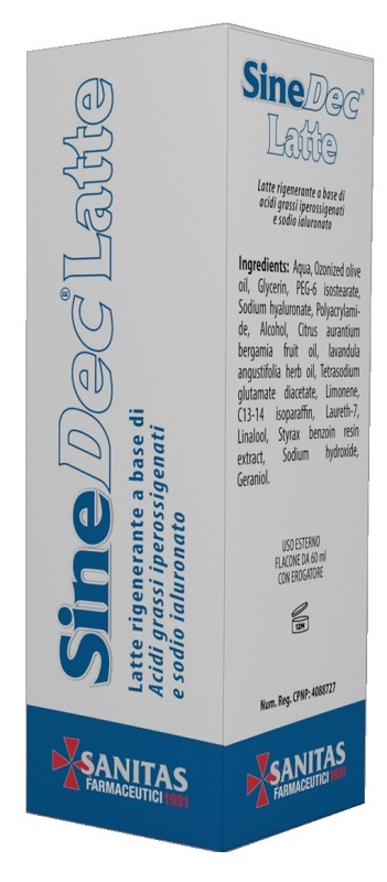 EMULSIONE PROFUMATA CONTENENTE OLIO OSSIGENATO PER PREVENZIONE E MEDICAZIONE DELLE ULCERE DA DECUBITO DI GRADO I SU PELLE INTEGRA SINEDEC LATTE 60ML - Farmastop