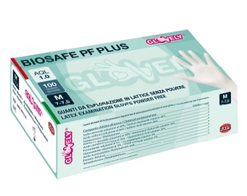 GUANTO IN LATTICE SENZA POLVERE AMBIDESTRO FORMA ANATOMICA COLSINO ELASTICO RINFORZATO ANTIARROTOLAMENTO BIOSAFE PF PLUS BIANCO MISURA MEDIUM 100 PEZZI - Farmastop