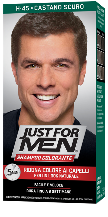 JUST FOR MEN SHAMPOO COLORANTE H45 CASTANO SCURO ATTIVATORE CHIARO 38,5 ML + BASE COLORE 27,5 ML - Farmastop