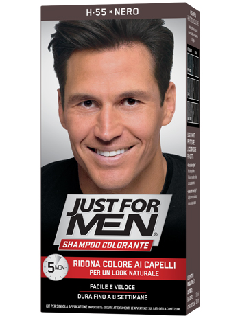 JUST FOR MEN SHAMPOO COLORANTE H55 NERO ATTIVATORE CHIARO 38,5 ML + BASE COLORE 27,5 ML - Farmastop