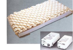 MATERASSO ANTIDECUBITO AD ARIA CON POMPA SUPERFAMILY FORMATO DA CELLE A BOLLA CHE SI GONFIANO, POMPA IN DOTAZIONE, A CICLO ALTERNATO. MUNITO DI RISVOLTI PER FISSAGGIO AL MATERASSO - Farmastop