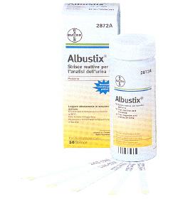 STRISCIA REATTIVA ALBUSTIX PER RICERCA DELLE PROTEINE NELLE URINE 50 PEZZI CODICE ARTICOLO 2872C - Farmastop