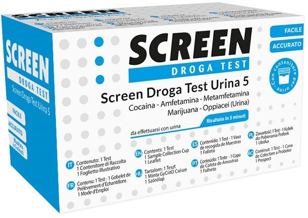 SCREEN DROGA TEST 5 DROGHE TEST ANTIDROGA CON CONTENITORE URINA - Farmastop
