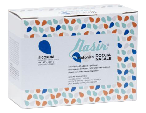 NASIR LAVAGGIO NASALE SOLUZIONE FISIOLOGICA ISOTONICA STERILE SCATOLA CON 4 SACCHE 500ML 4 BLISTER 1 VENTOSA - Farmastop