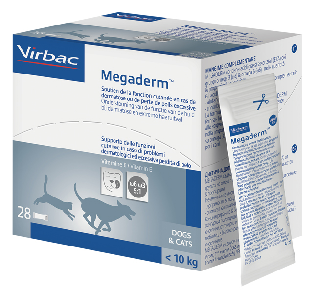 MEGADERM SUPPLEMENTO GATTI E CANI INFERIORI A 10 KG SCATOLA DA 32 SACCHETTI MONODOSE 4 ML - Farmastop