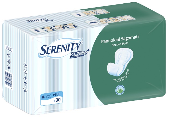 PANNOLONE PER INCONTINENZA SAGOMATO SERENITY SOFTDRY+ ALOE PLUS 30 PEZZI - Farmastop