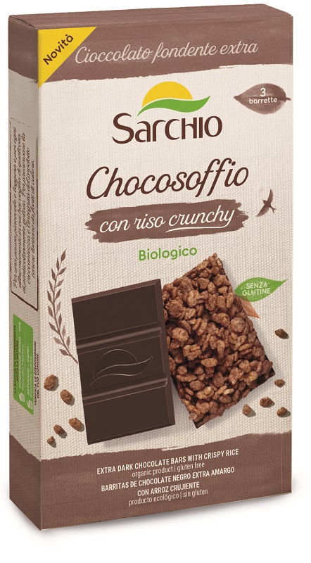 CHOCOSOFFIO BARRETTA CIOCCOLATO FONDENTE EXTRA E RISO CROCCANTE 3 PEZZI DA 25 G - Farmastop