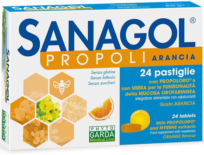 SANAGOL PROPOLI SENZA ZUCCHERO ARANCIA 24 CARAMELLE - Farmastop