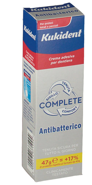 KUKIDENT COMPLETE CREMA ADESIVA PER PROTESI DENTARIE CON ANTIBATTERICO 47 G - Farmastop