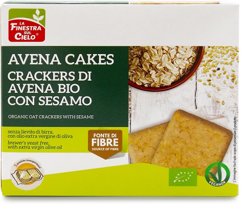 AVENACAKES CRACKERS DI AVENA CON SESAMO BIO VEGAN SENZA LIEVITO DI BIRRA CON OLIO EXTRAVERGINE DI OLIVA 250 G - Farmastop