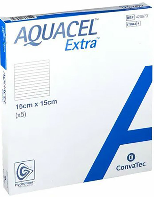 MEDICAZIONE IN HYDROFIBER E IONI ARGENTO INTESSUTA IN LYOCELL AQUACEL AG EXTRA DRS 15X15CM 5 PEZZI - Farmastop
