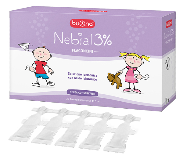 NEBIAL FLACONCINI SOLUZIONE SALINA IPERTONICA DI SODIO CLORURO AL 3% CON ACIDO IALURONICO 20X5 ML - Farmastop