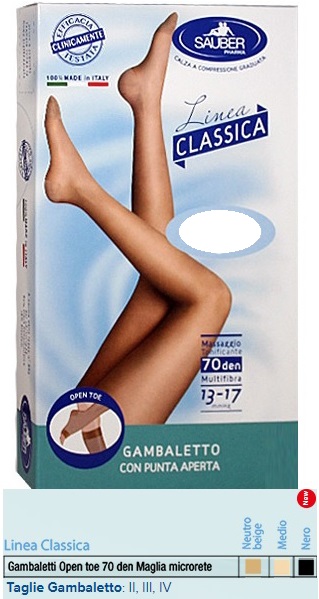 SAUBER GAMBALETTO OPEN TOE MAGLIA MICRORETE 70 DEN COLORE MEDIO TAGLIA 3 LINEA CLASSICA - Farmastop