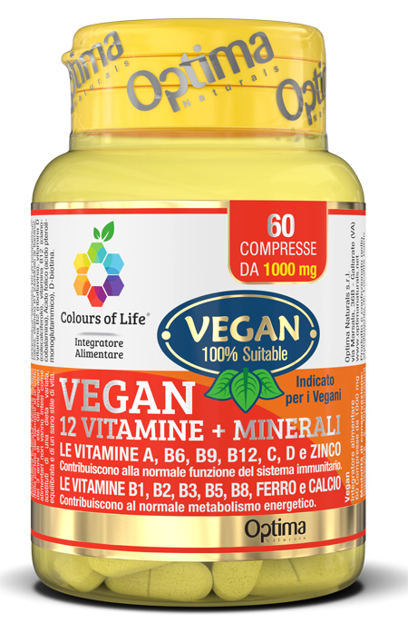 COLOURS OF LIFE VEGAN 12 VITAMINE + 3 MINERALI 60 COMPRESSE - Farmastop