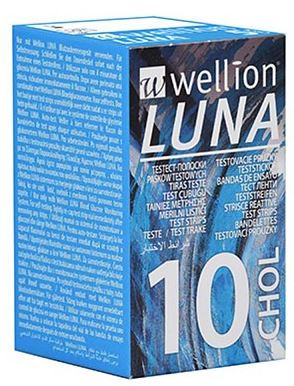 WELLION LUNA 10 STRIPS STRISCE PER MISURAZIONE COLESTEROLO - Farmastop