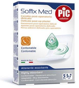 CEROTTO PIC SOFFIX MED IN TNT CON TAMPONE CENTRALE ASSORBENTE STERILE MONOUSO 5X7 CM ANTIBATTERICO 5 PEZZI - Farmastop
