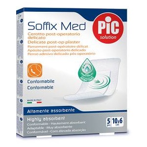 CEROTTO PIC SOFFIX MED IN TNT CON TAMPONE CENTRALE ASSORBENTE STERILE MONOUSO 10X6 CM ANTIBATTERICO 5 PEZZI - Farmastop
