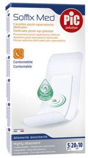 CEROTTO PIC SOFFIX MED IN TNT CON TAMPONE CENTRALE ASSORBENTE STERILE MONOUSO 10X20 CM ANTIBATTERICO 5 PEZZI - Farmastop