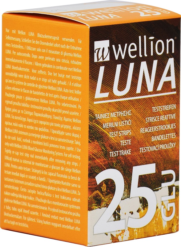 WELLION LUNA 25 STRIPS STRISCE PER MISURAZIONE GLICEMIA - Farmastop