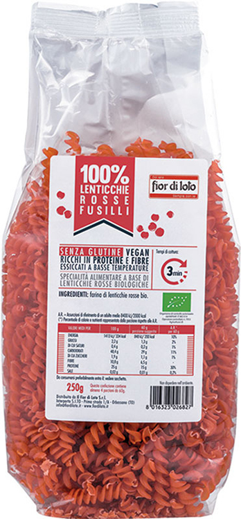 FUSILLI DI LENTICCHIE ROSSE BIO 250 G - Farmastop