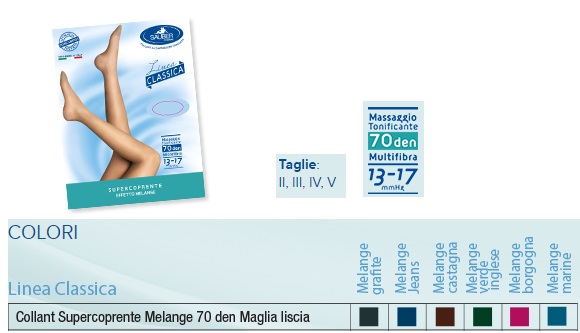 SAUBER COLLANT 70 DENARI SUPER COPRENTE MAGLIA LISCIA MELANGE MARINE 2 LINEA CLASSICA - Farmastop