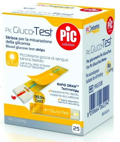 STRISCE MISURAZIONE GLICEMIA PIC GLUCOTEST 25 PEZZI - Farmastop