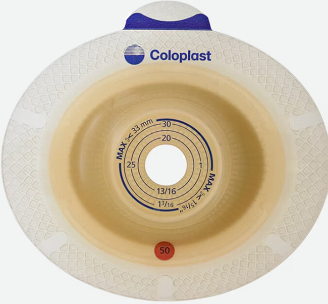 PLACCA PER UROSTOMIA SISTEMA A 2 PEZZI SENSURA XPRO CONVEX LIGHT FORO RITAGLIABILE 15-33MM FLANGIA 50MM 5 PEZZI - Farmastop