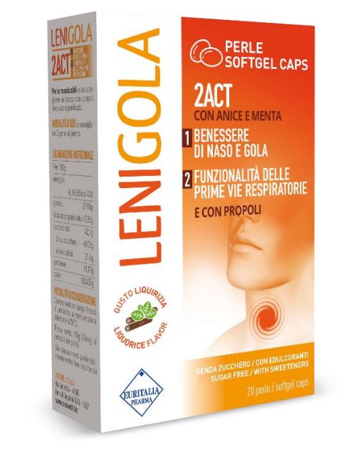 LENIGOLA 20 PERLE SOFTGEL CAPS LIQUIRIZIA - Farmastop