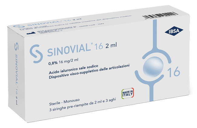 SIRINGA INTRA-ARTICOLARE SINOVIAL 16 ACIDO IALURONICO 0,8% 2 ML 3 PEZZI - Farmastop