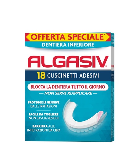 ALGASIV ADESIVO PER PROTESI DENTARIA INFERIORE 15 PEZZI OFFERTA SPECIALE + 3 PEZZI - Farmastop