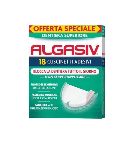 ALGASIV ADESIVO PER PROTESI DENTARIA SUPERIORE 15 PEZZI OFFERTA SPECIALE + 3 PEZZI - Farmastop