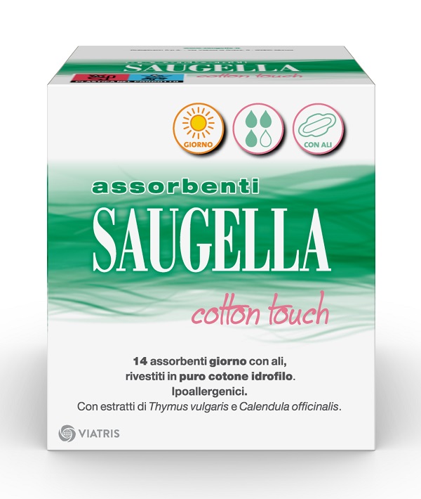 SAUGELLA COTTON TOUCH ASSORBENTI GIORNO CON ALI 14 PEZZI - Farmastop