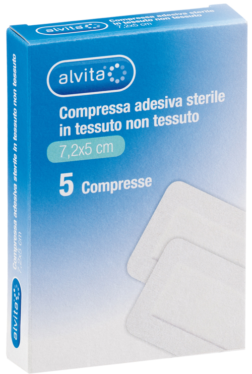 ALVITA GARZA COMPRESSA AUTOADESIVA IN TNT 7,2X5CM 5 PEZZI - Farmastop