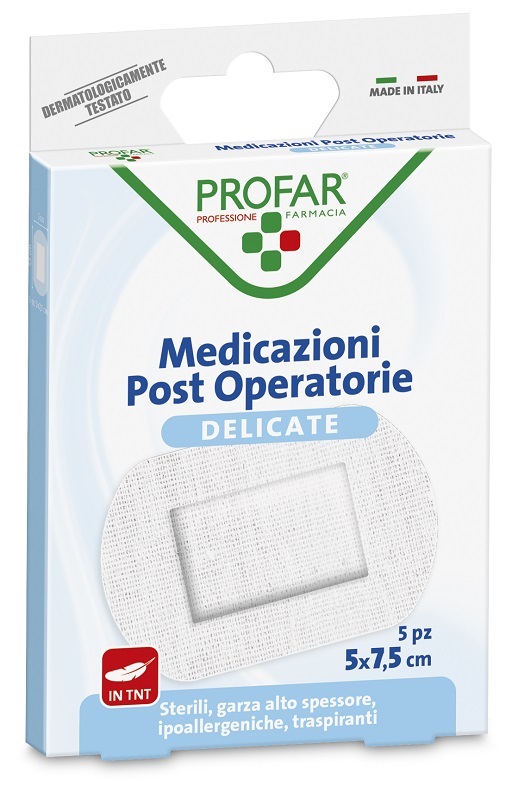 MEDICAZIONE POST OPERATORIA STERILE GARZA ANTIADERENTE 5X7,5 CM 5 PEZZI PROFAR - Farmastop