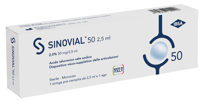 SIRINGA INTRA-ARTICOLARE SINOVIAL 50 ACIDO IALURONICO SALE SODICO 2% 50MG/2,5ML 2,5ML + AGO 21 GAUGE - Farmastop