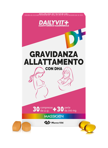 MASSIGEN GRAVIDANZA ALLATTAMENTO CON ACIDO FOLICO MULTIVITAMINICO E MULTIMINERALE 30 COMPRESSE RIVESTITE DA 1,1 G + 30 PERLE DA 700 MG - Farmastop
