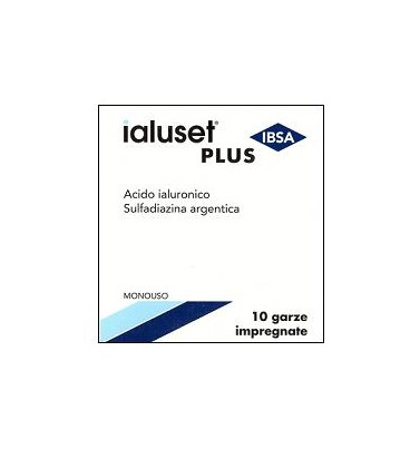 GARZA IALUSET PLUS IMPREGNATA DI CREMA DI ACIDO IALURONICO 0,05%, DI SULFADIAZINA ARGENTICA 1%, MACROGOL, GLICEROLO E ACQUA 10 X 10 CM 10 PEZZI - Farmastop