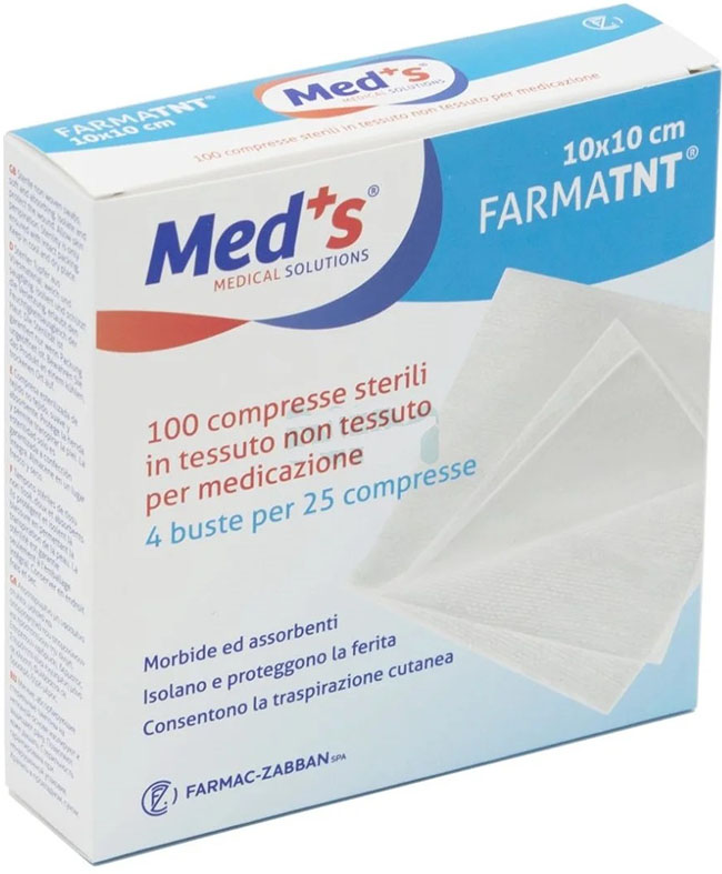 GARZA COMPRESSA MEDS FARMATNT IN TESSUTO NON TESSUTO 10X10CM 100 PEZZI - Farmastop