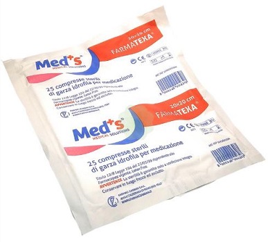 GARZA COMPRESSA MEDS FARMATEXA IDROFILA 12/8 20X20CM 25 PEZZI - Farmastop
