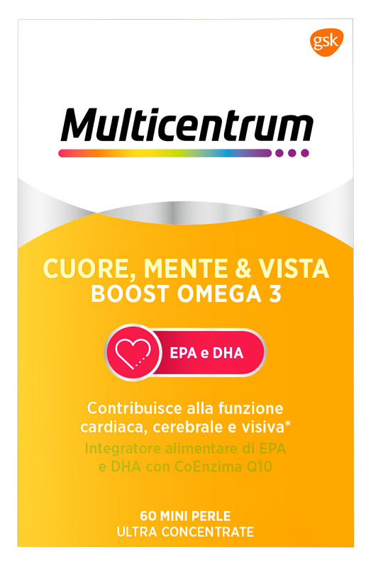 MULTICENTRUM CUORE MENTE E VISTA BOOST OMEGA 3 60 MINI PERLE - Farmastop