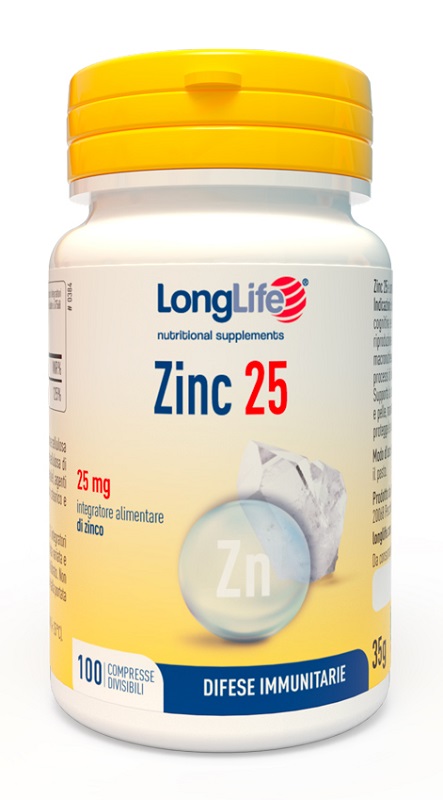 LONGLIFE ZINC 25 MG 100 COMPRESSE DIVISIBILI - Farmastop