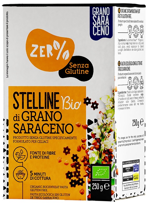 ZERO% GLUTINE STELLINE GRANO SARACENO INTEGRALE SENZA GLUTINE BIO 250 G - Farmastop