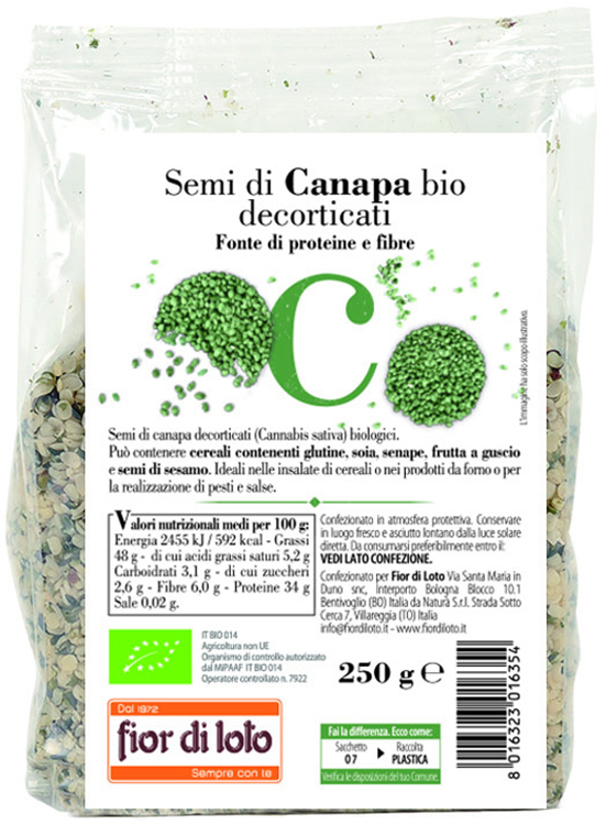 SEMI CANAPA DECORTICATA BIO 250 G - Farmastop