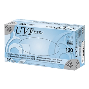GUANTO IN CLORURO DI POLIVINILE SUPERFICIE LISCIA PRIVO DI TALCO 100 PEZZI ARTICOLO UVIPW 8 - Farmastop